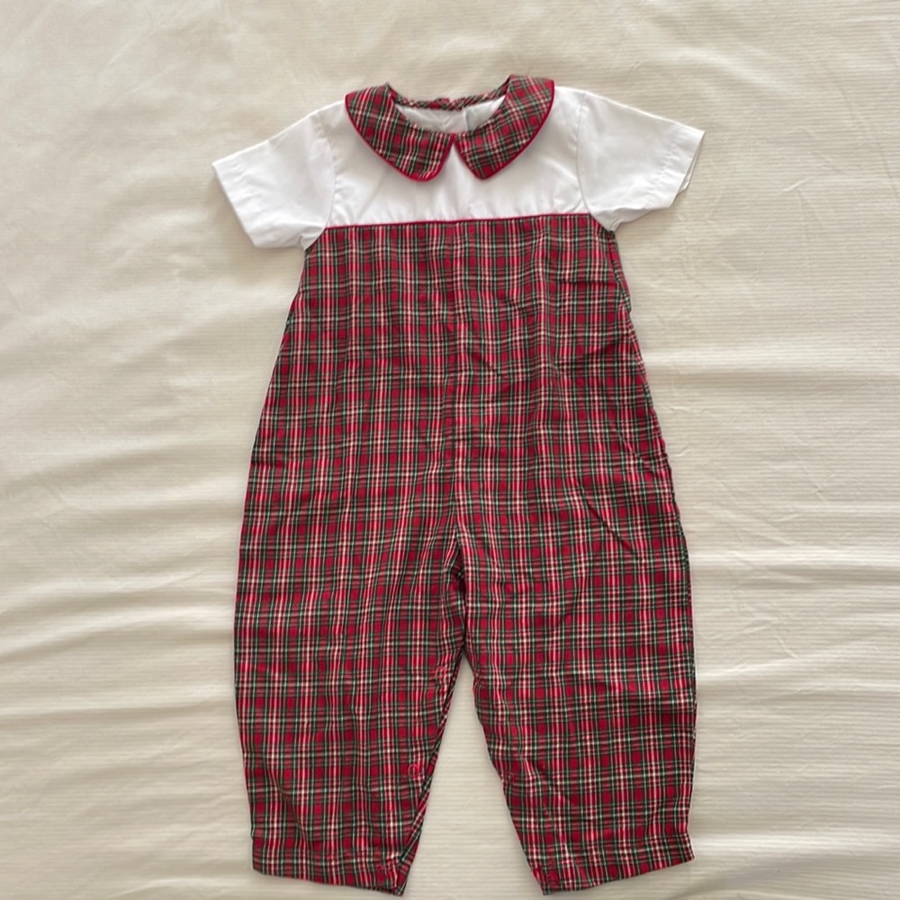 Precious Christmas plaid romper. Size 24m. Only worn once.